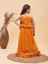 Girl's Orange Bandhani Top And Long Skirt Set